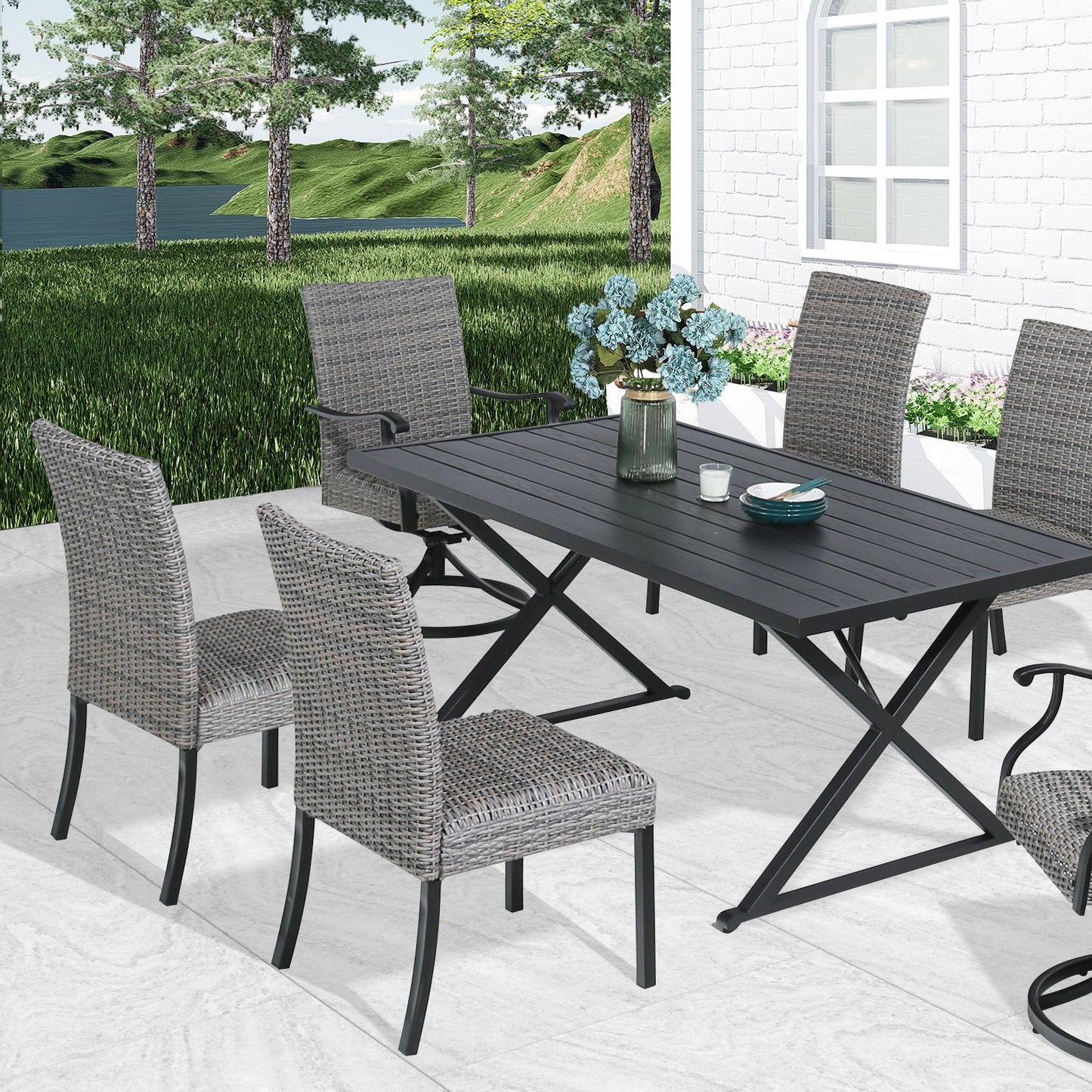 Patio Wicker Dining Chairs Outdoor Heavy-Duty Steel Frame Rattan Chairs with Quick Dry Foam, Set of 4