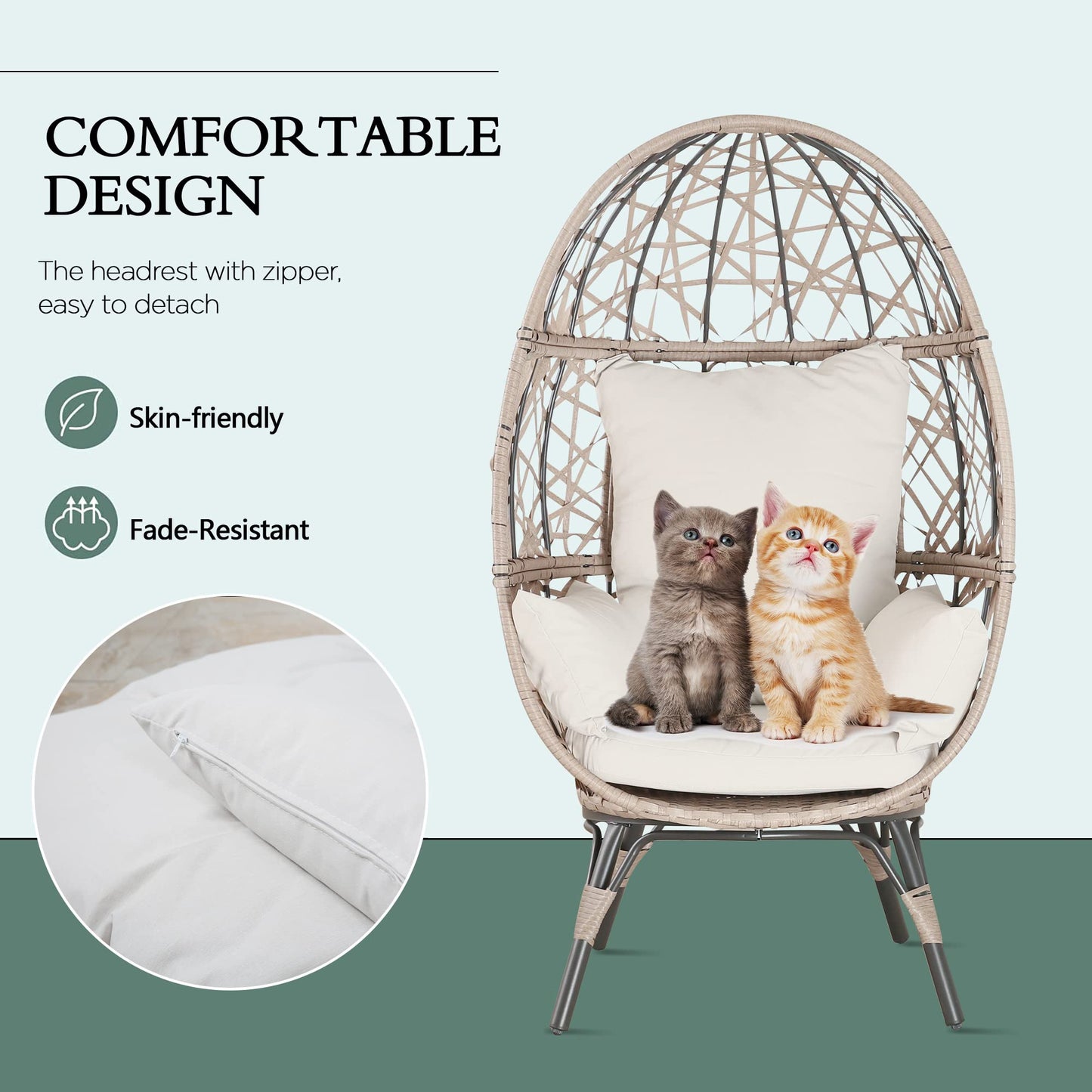 Outdoor Teardrop Wicker Lounge Chair Indoor Patio Rattan Egg Chair with Cushion and Pillow