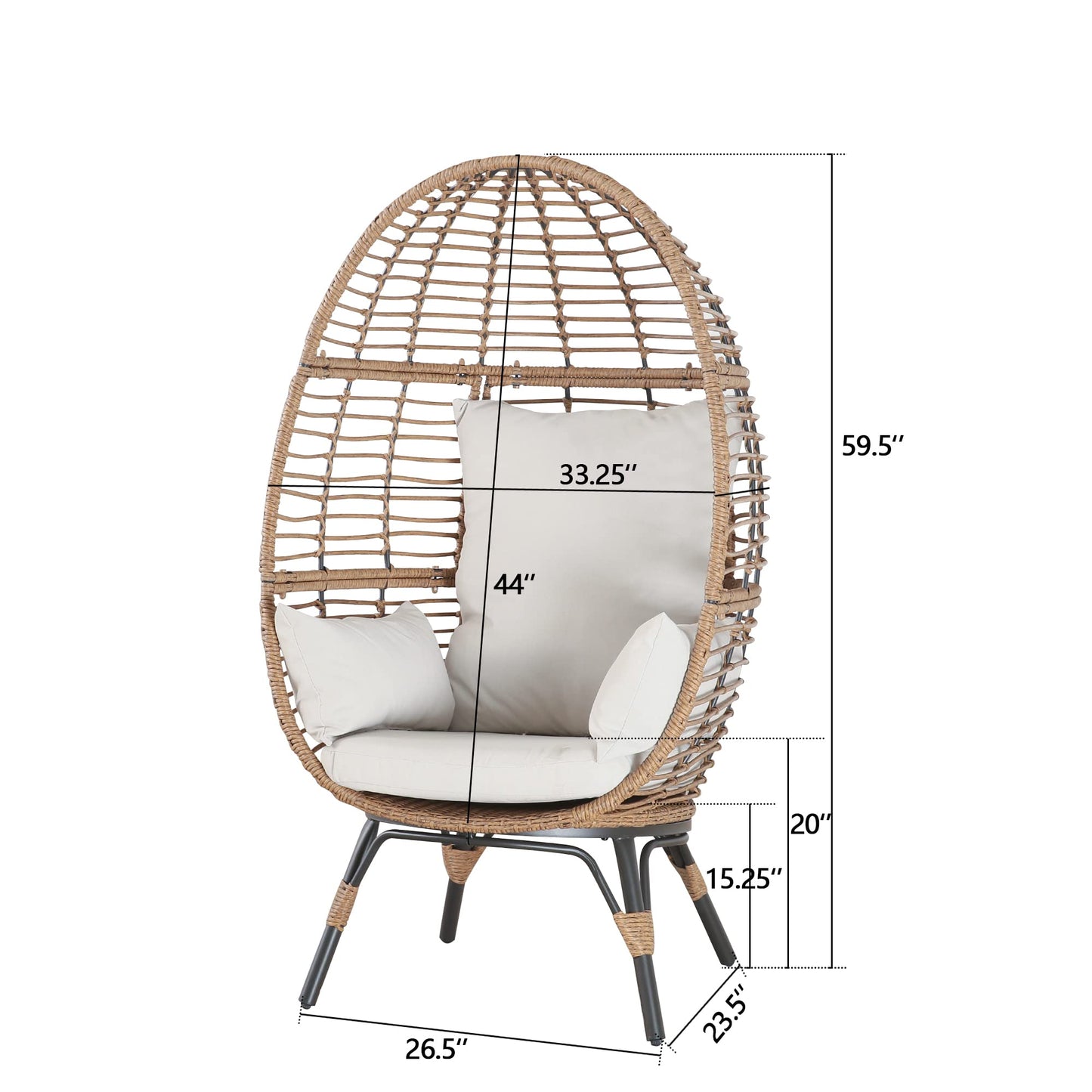 Outdoor Teardrop Wicker Lounge Chair Patio Rattan Egg Cuddle Chair with Cushions