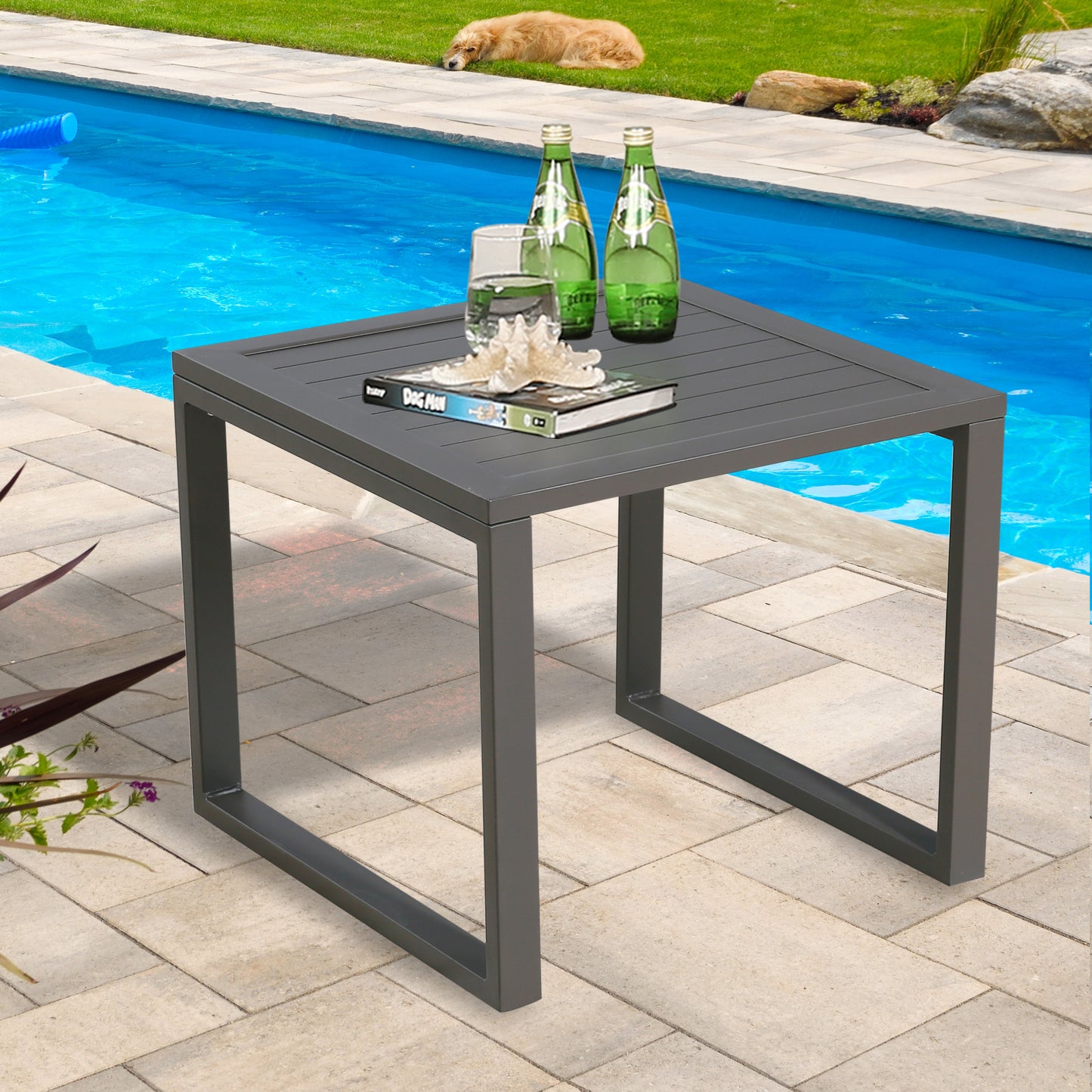 Patio Aluminum Side Table Outdoor Indoor Square End Table, Taupe
