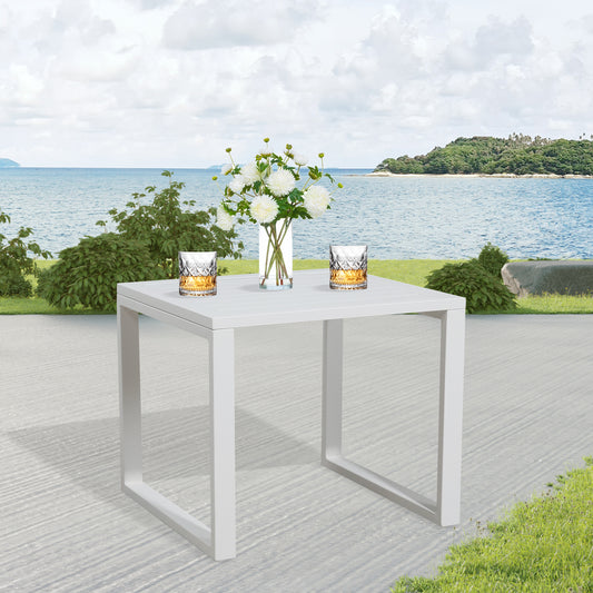 Patio Aluminum Side Table Outdoor Indoor Square End Table, White