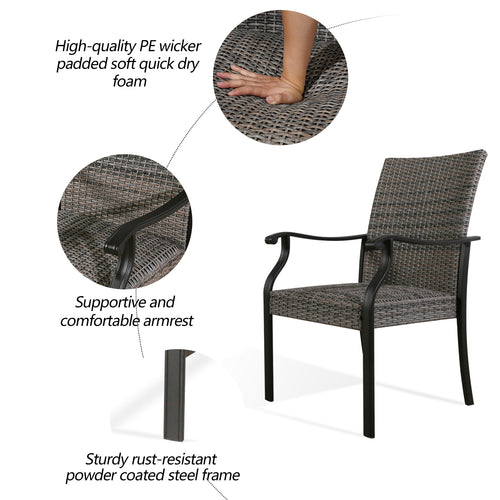 Pavane Patio 2 Pieces Wicker Padded Dining Chair Indoor Outdoor Metal Armchair with Quick Dry Foam