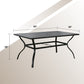 Outdoor Patio Rectangular Slatted Dining Table with Umbrella Hole, Classic Black