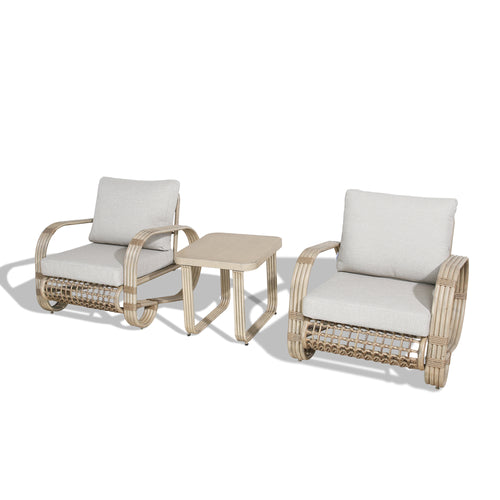 Arsterie 3 Pieces Patio Aluminum Conversation Set Outdoor Club Chairs Sofa and End Table Set with Wicker Decoration and Cushions