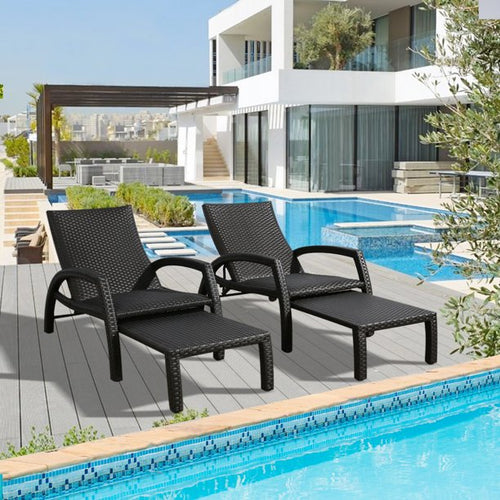 Chambray Outdoor Aluminum Woven Padded Chaise Lounge Set with Retractable Ottoman