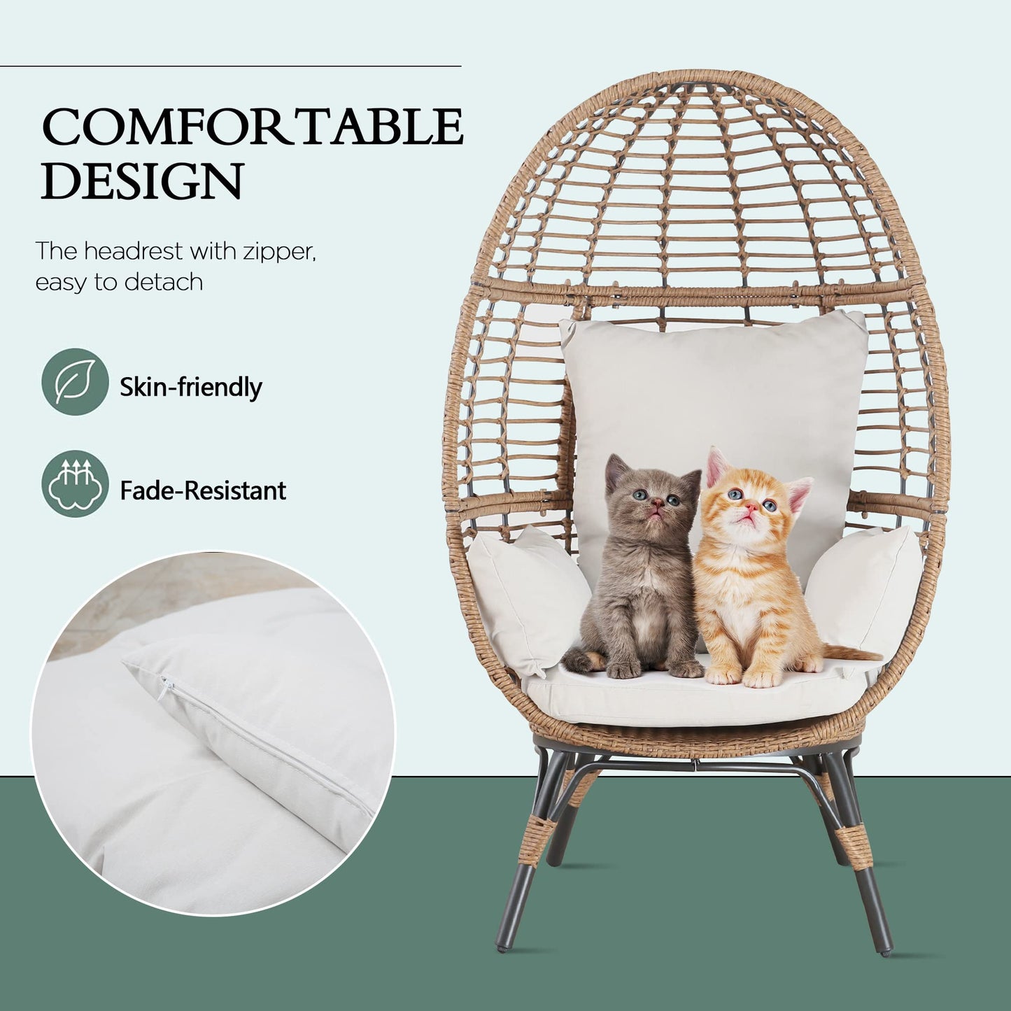 Outdoor Teardrop Wicker Lounge Chair Patio Rattan Egg Cuddle Chair with Cushions