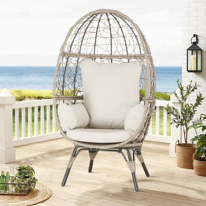 Patio&Indoor Rattan Egg Chair with Cushion and Pillow for Living Room Patio Courtyard
