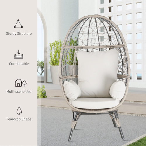 Patio&Indoor Rattan Egg Chair with Cushion and Pillow for Living Room Patio Courtyard