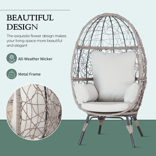 Patio&Indoor Rattan Egg Chair with Cushion and Pillow for Living Room Patio Courtyard