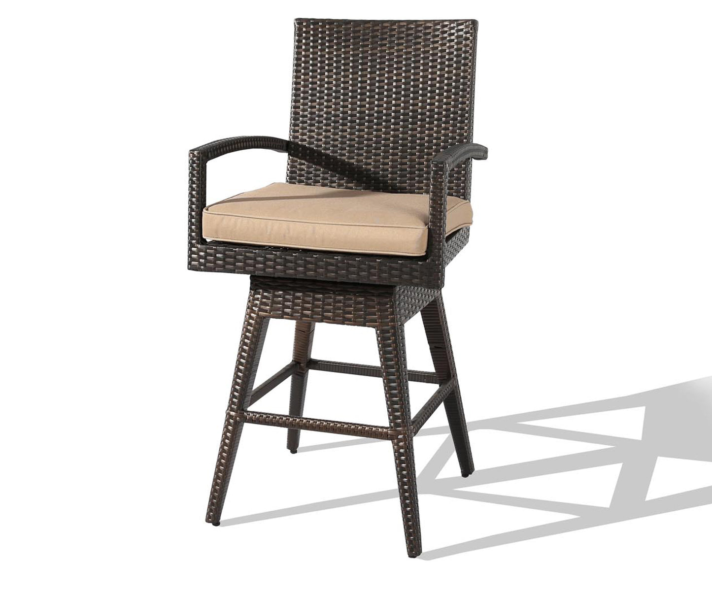 1 Piece Outdoor Wicker Bar Stools Patio All-Weather Rattan Swivel Dining Chairs with Cushion, Brown