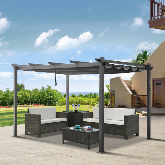 10Ft x 13Ft Patio Aluminum Pergola with UV-Proof Canopy Outdoor Heavy Duty Grape Trellis Pergola with Sunshade Canopy （Gray）