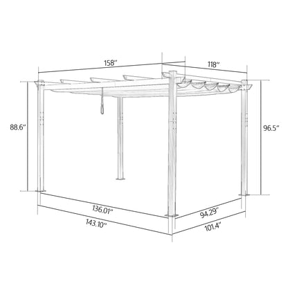 PATIO TREE 10Ft x 13Ft Patio Aluminum Retractable Pergola with Sun Shade Canopy Modern Backyard Deck