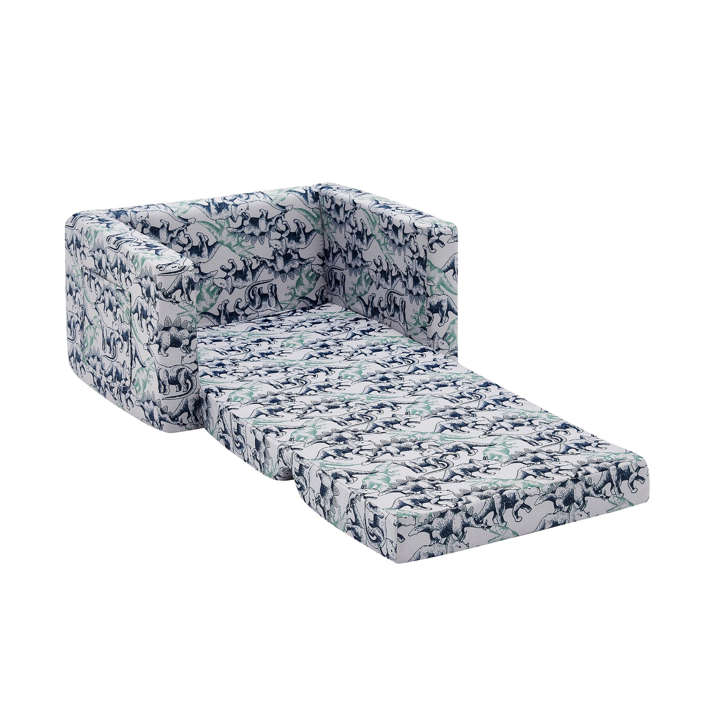 Convertible Sofa 2-In-1 Flip Open Kids Sleeper Chair （Gray Dinosaur）