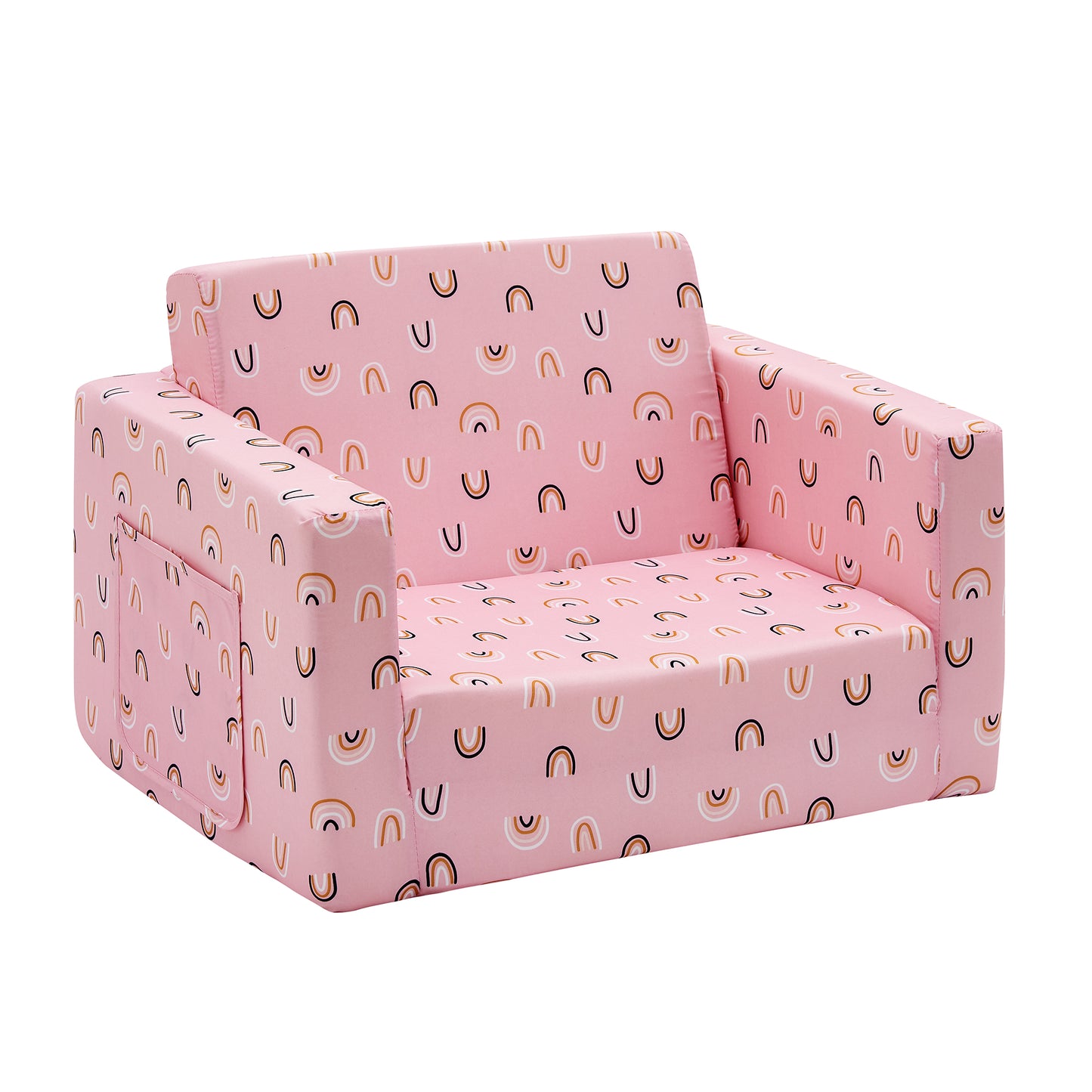 Convertible Sofa 2-In-1 Flip Open Kids Sleeper Chair （Pink Rainbow）