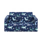 Convertible 2-In-1 Flip Open Kids Loveseat/ Couch/ Sleeper Sofa （Navy Dinosaur）