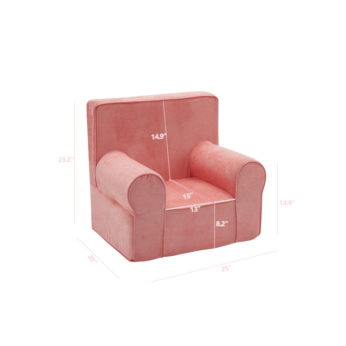 Kids Foam Sofa Chair with Removable Slipcover and Hand for Bedroom or Playroom (Coral)