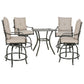 5 Pieces Patio Metal Bar Height Dining Set with Square Bar Table and Swivel Counter Stools with Cushions (Beige)