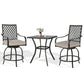 3 Pieces Metal Patio Bar Height Dining Set with Square Bar Table and Swivel Counter Stools with Cushions (Beige)