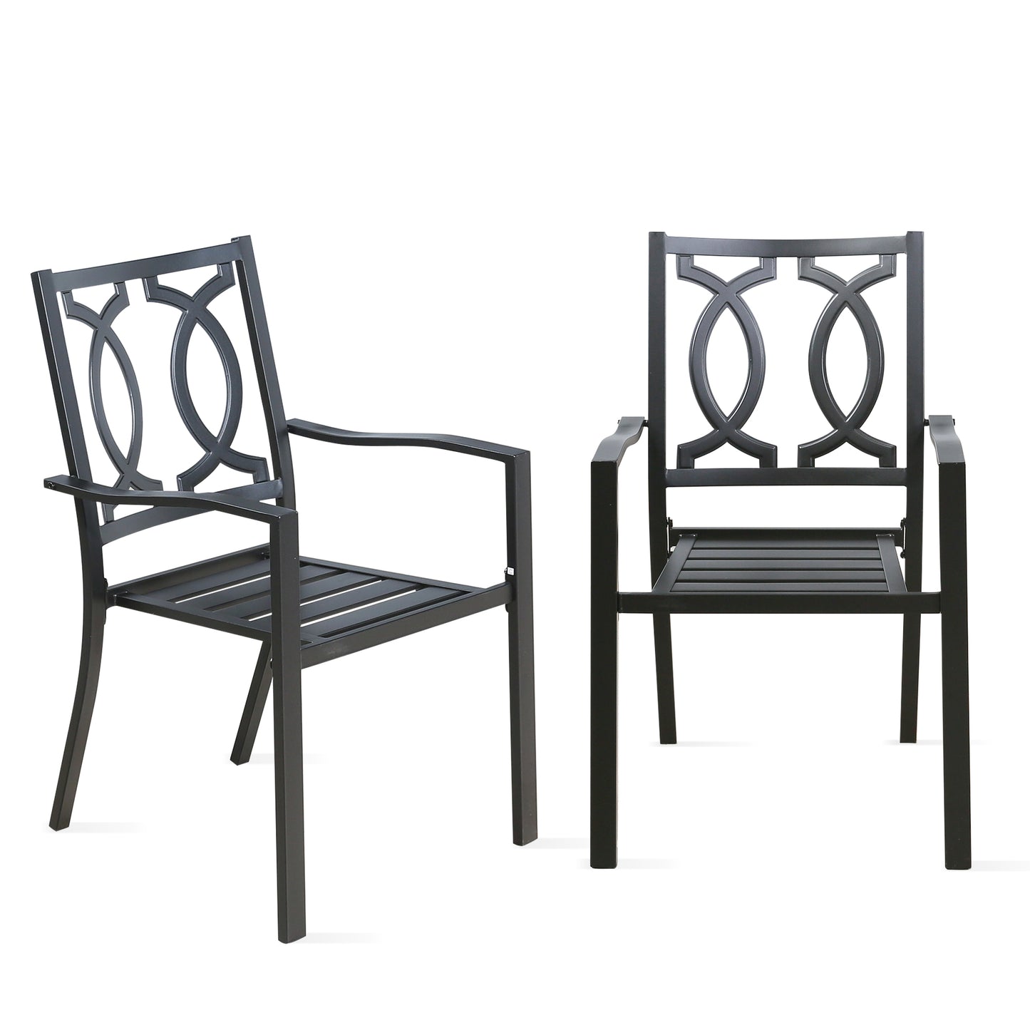 Outdoor Patio Dining Arm Chairs Steel Slat Seat Stacking Garden Chair (Set of 2)
