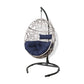Outdoor Patio Wicker Hanging Basket Swing Chair Tear Drop Egg Chair with Cushion and Stand (Navy)