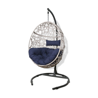 Peakhome Furnishings Swing Outdoor Patio Lounge Egg Chair with Cushion and Stand