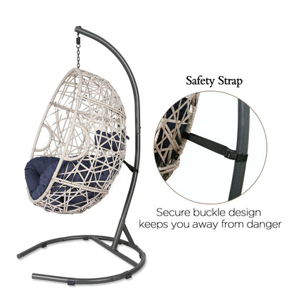 Peakhome Furnishings Swing Outdoor Patio Lounge Egg Chair with Cushion and Stand