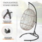 Outdoor Patio Wicker Hanging Basket Swing Chair Tear Drop Egg Chair with Cushion and Stand (Beige)