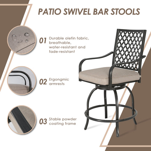 2 Pieces Patio Swivel Counter Bar Stools with Olefin Cushions and Armrest(Beige)