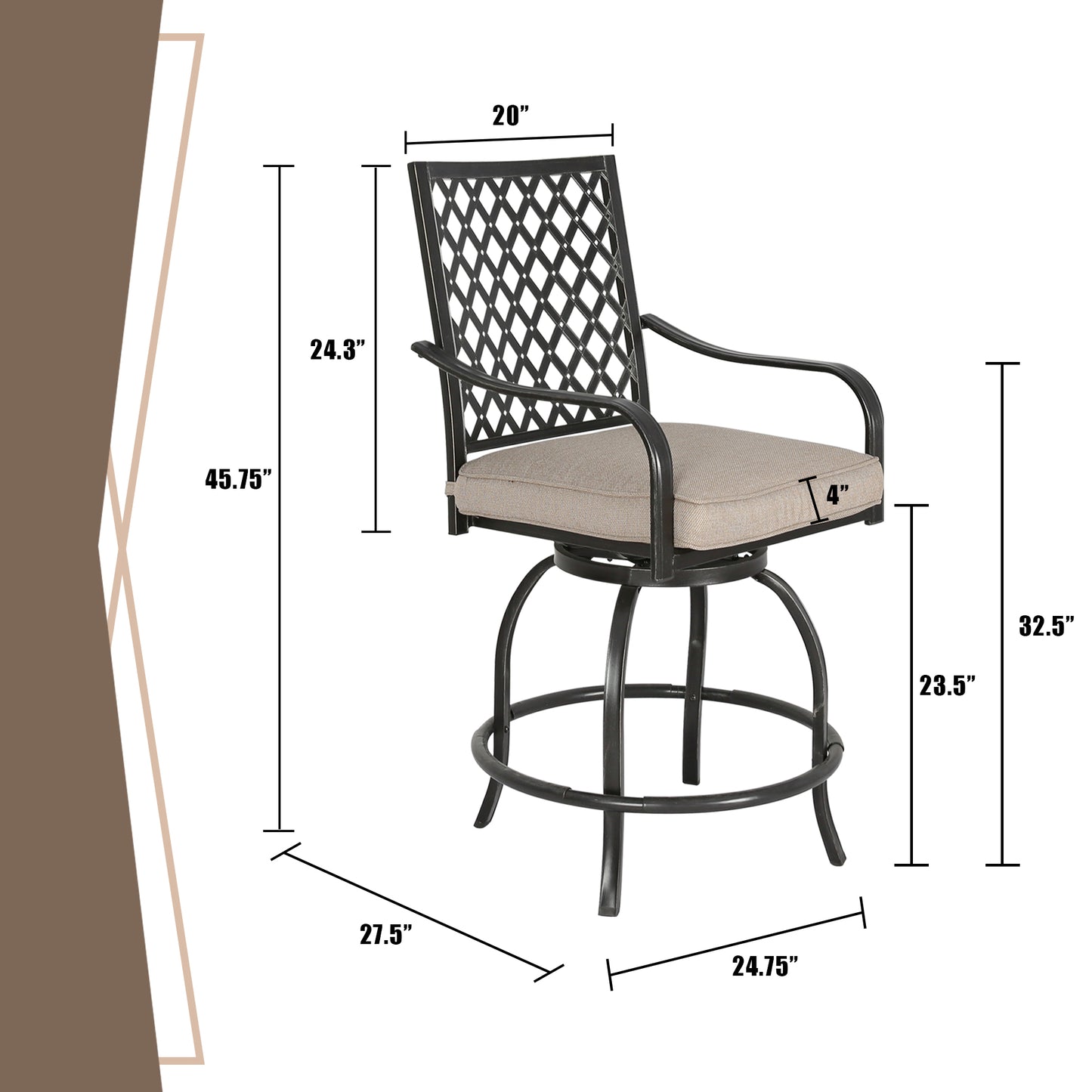 2 Pieces Patio Swivel Counter Bar Stools with Olefin Cushions and Armrest(Beige)