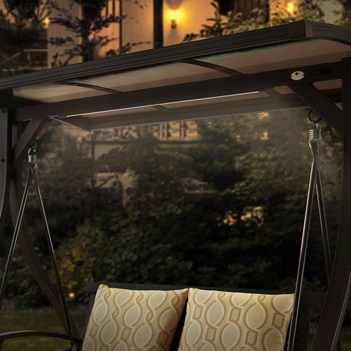 Peak Home Furnishings 2-Seat Deluxe Porch Swing Chairs with Sunbrella® Cushions and Solar Light