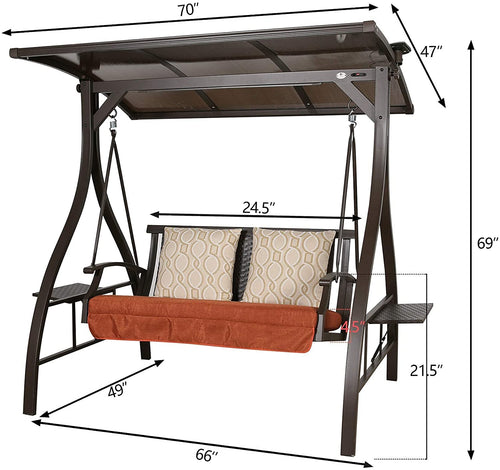 Peak Home Furnishings 2-Seat Deluxe Porch Swing Chairs with Sunbrella® Cushions and Solar Light