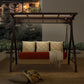 3 Person Outdoor Porch Swing Patio Hammock Swing Glider Bench with Convertible Canopy, Solar Light and Sunbrella Pillows