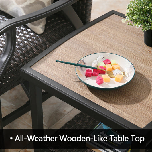 Patio Steel Side Table Outdoor Wicker End Table Coffee Table with Alucobond Top