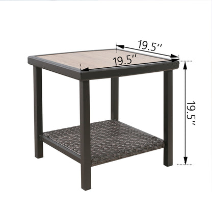 Patio Steel Side Table Outdoor Wicker End Table Coffee Table with Alucobond Top