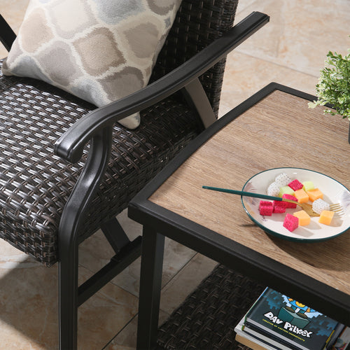 Pavane 3 Pieces Outdoor Wicker Set Patio Wicker Furniture Conversation Bistro Set with Side Table and Wicker Chairs