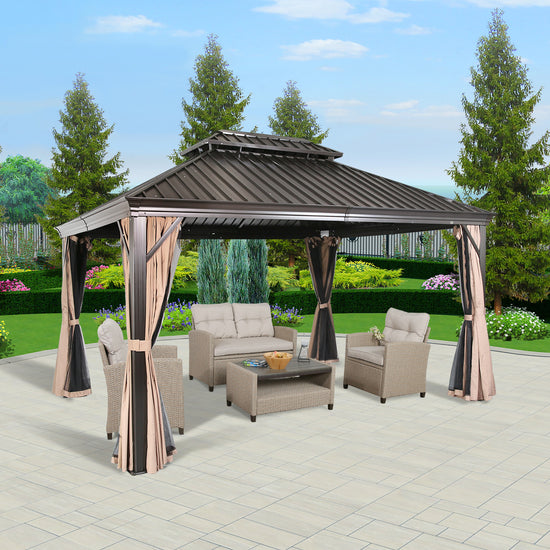 10Ft x 12Ft Patio Hardtop Gazebo Outdoor Aluminum Pergola with Galvani ...