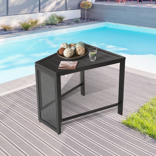 Outdoor Trapezoid Metal Side Table Patio Wedge All Weather End Table, Black