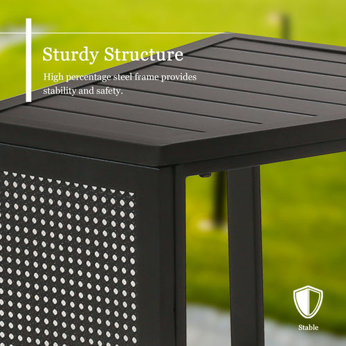 Outdoor Trapezoid Metal Side Table Patio Wedge All Weather End Table, Black