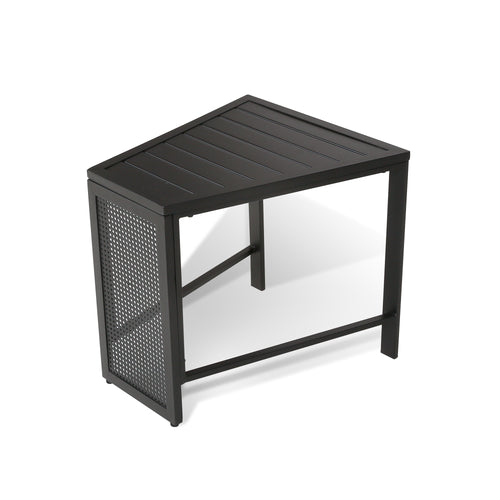 Outdoor Trapezoid Metal Side Table Patio Wedge All Weather End Table, Black