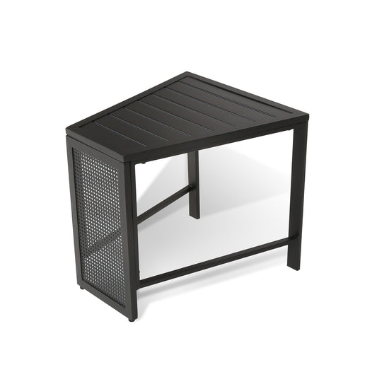 OPEN BOX I Outdoor Trapezoid Metal Patio Wedge All Weather End Table, Black