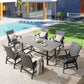 Patio Outdoor 6 Person Metal Dining Set with Aluminum Dining Table and Wicker Motion Rocking Dining Chairs Padded with Quick Dry Foam