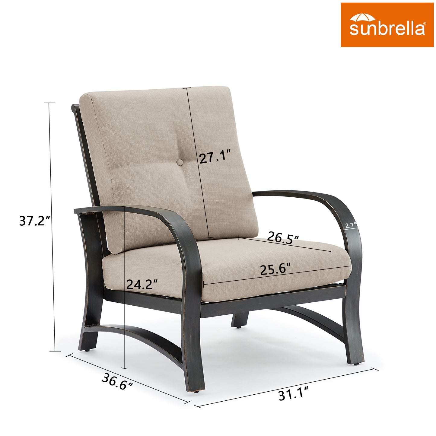 Patio All-Weather Aluminum Club Chair with Sunbrella Cushion Covers