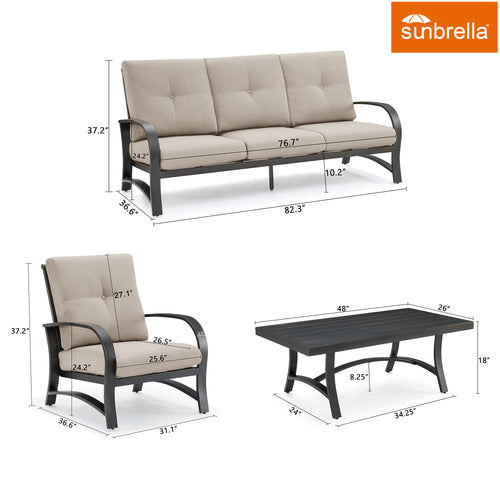 Chamber 4 Pieces Aluminum Patio Conversation Sofa Sets with Sunbrella® Cushions