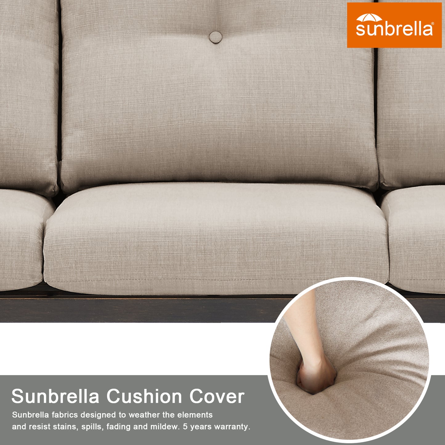 Outdoor/Indoor Aluminum 3-Seater Patio Conversation Sofa with Sunbrella Cushions