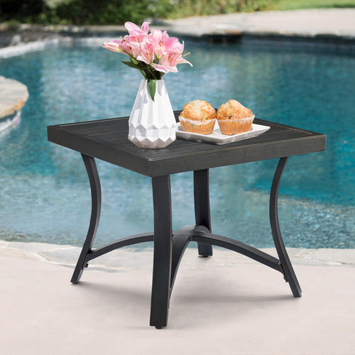 Chamber Outdoor/Indoor Patio Aluminum Square End Table with Half Arc Bottom