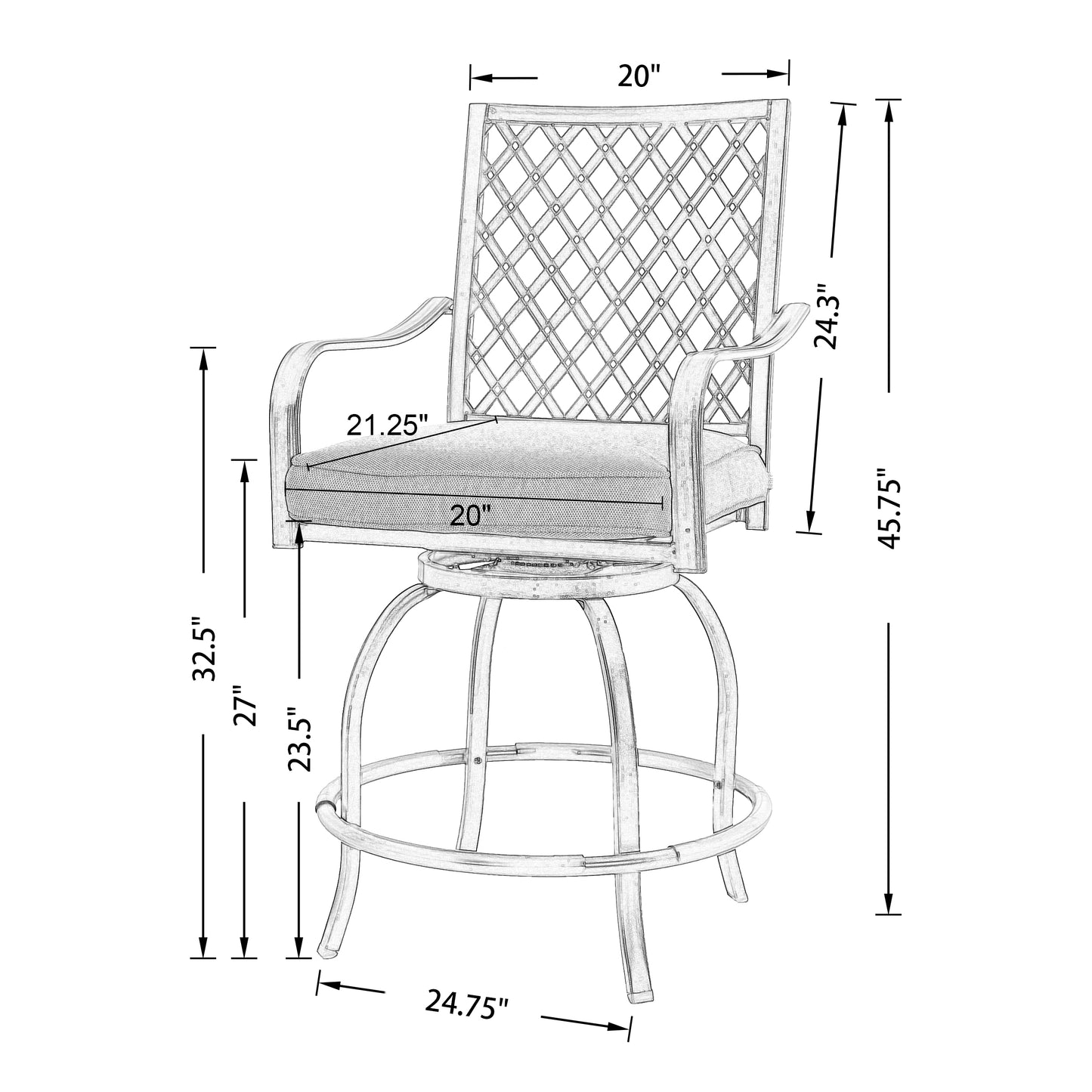 2 Pieces Patio Swivel Counter Bar Stools with Olefin Cushions and Armrest(Red)