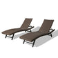Outdoor 2-Pieces Aluminum Reclining Chaise Lounge Chairs Patio Wicker Adjustable Sun lounger Set with Wheels and Padded with Quick Dry Foam for Poolside Yard Lawn Deck