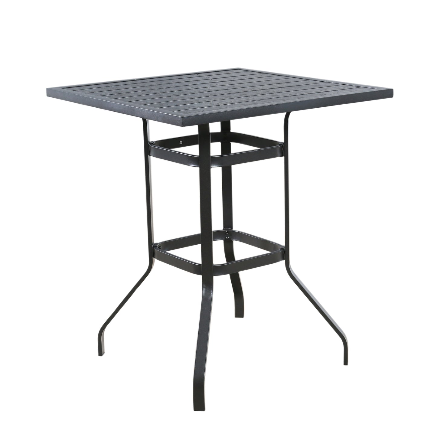 Patio Square Steel Bar Table Outdoor Counter Height Dining Table with Woodiness Grains Tabletop