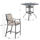 Outdoor 3 Pieces Patio Bar Height Dining Set with Square Steel Bar Table and Bar Stools with Beige Seat and Back Cushions