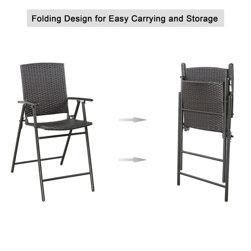 Patio All-Weather Folding Wicker Bar Chairs Set of 4 Outdoor Rattan Counter Stools